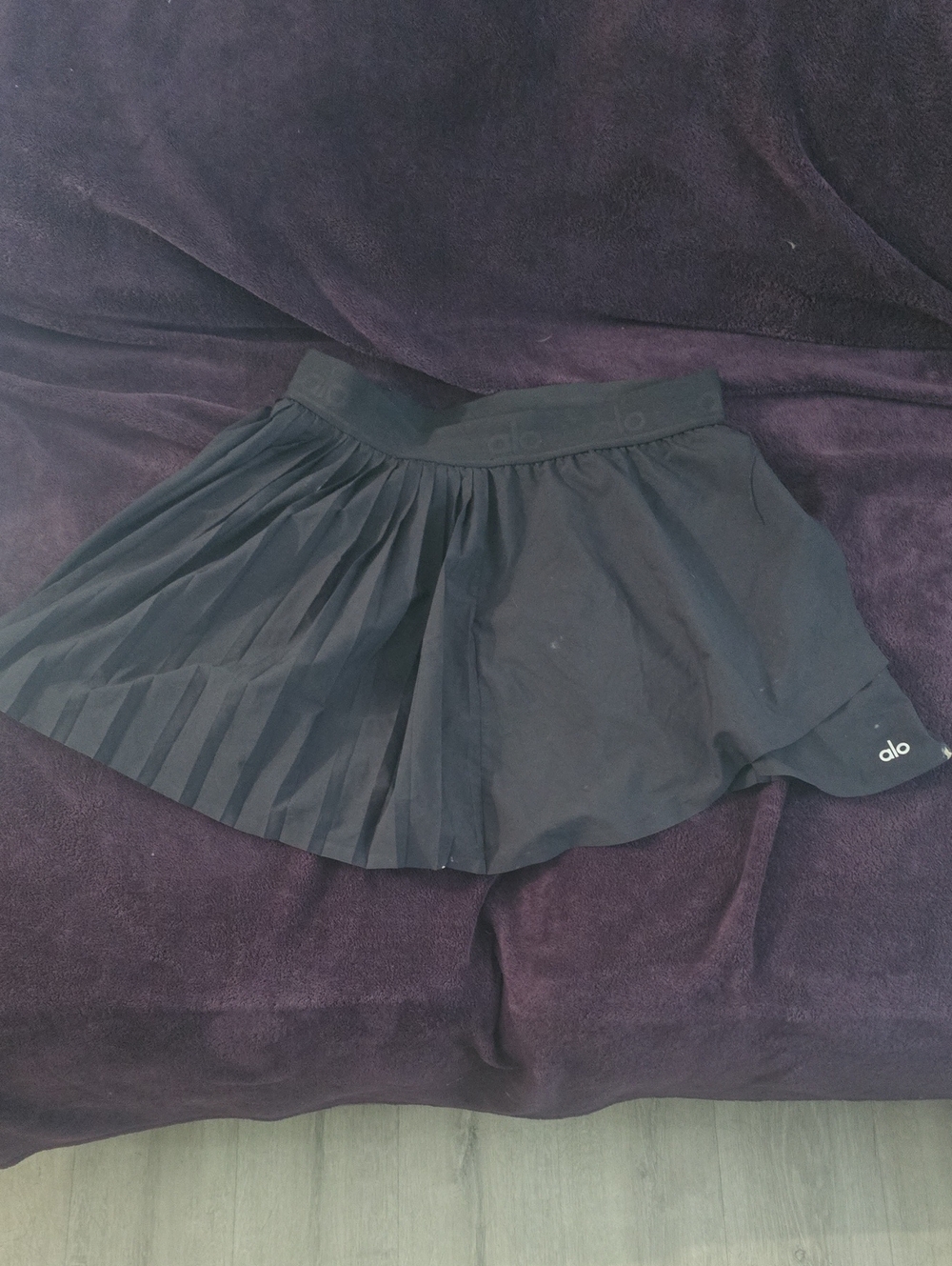 ALO Yoga Black Pleated Skater Skirt with Logo